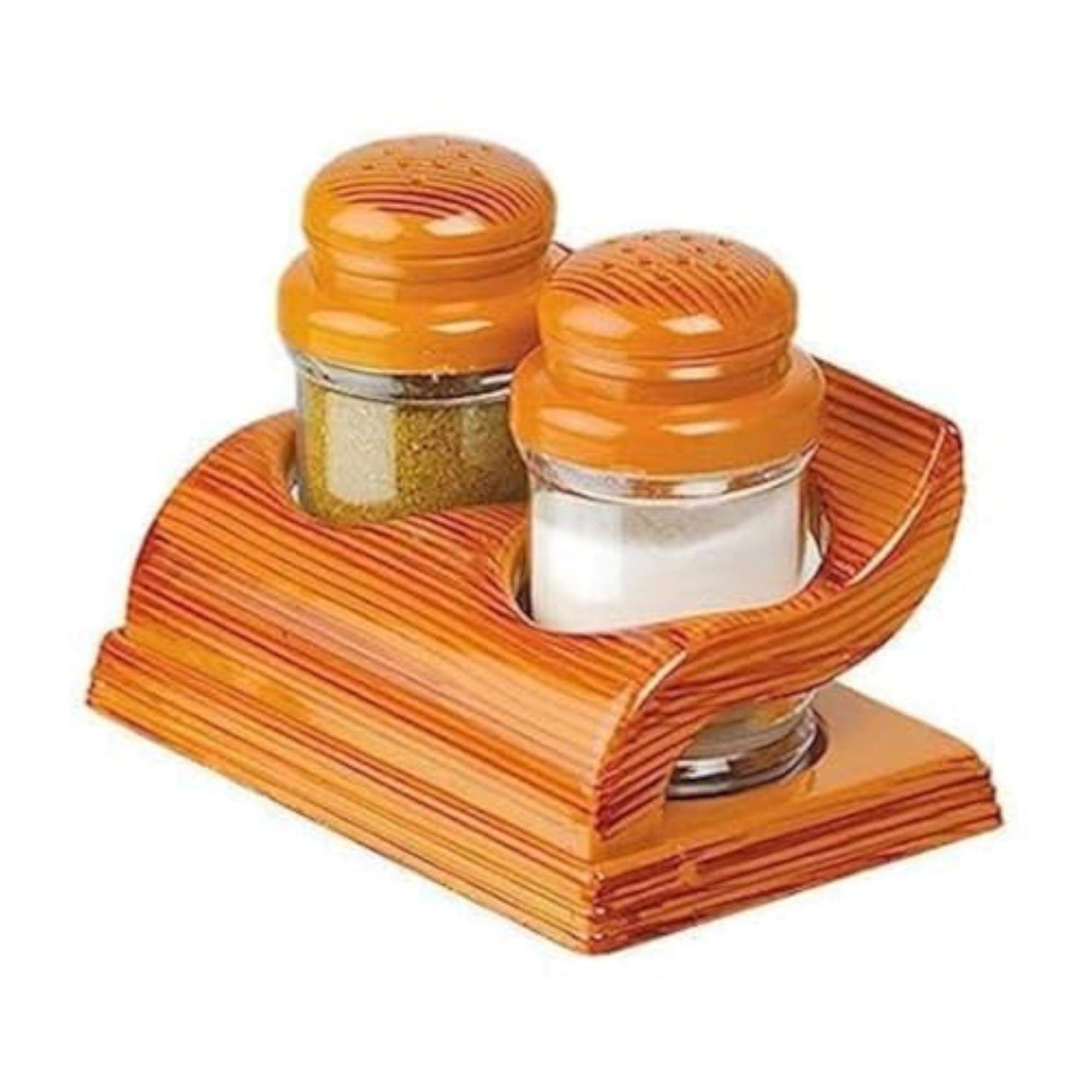 Decorative Salt and Pepper Shaker Set with Wooden Stand